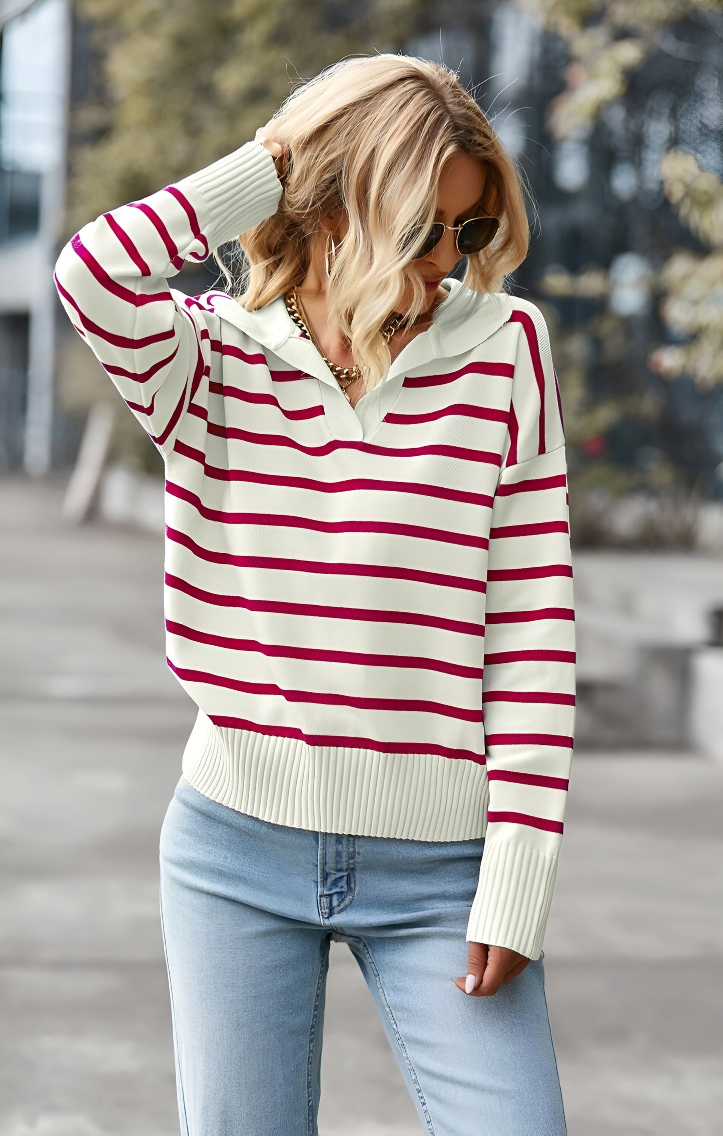 Isa - Striped V-neck Sweater